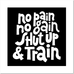 No Pain, No Gain - Gym Workout & Fitness Motivation Typography (White) Posters and Art